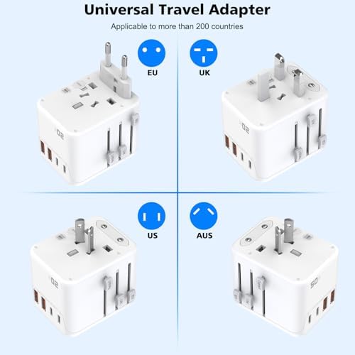 Ultimate 2 Pack Compact Dual USB-C Travel Adapter with 3 FT Type C Cable – Universal Power Converter for Effortless Global Charging in 224 Countries – Lightweight, Portable Solution for Modern Travelers