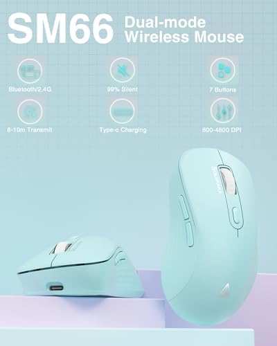 Experience Seamless Precision with the SM66 Green Silent Dual Mode Wireless Mouse – Ergonomic, Rechargeable, and Adjustable DPI Up to 4800 for Ultimate Flexibility in Bluetooth & Wireless Connectivity!