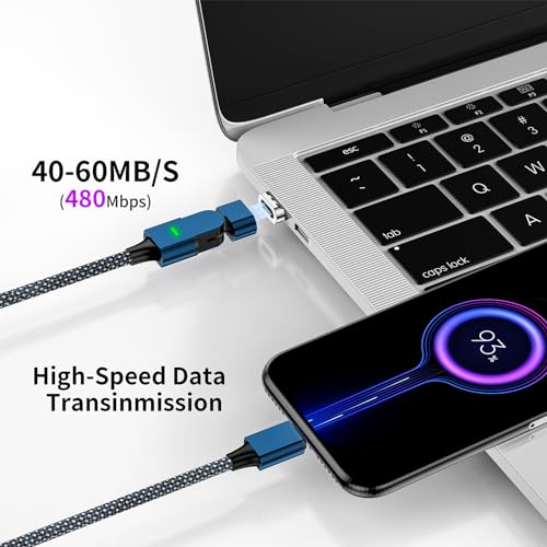 Revolutionize Your Charging with the 100 W USB C Magnetic Charger Cable – 180° Rotating Design for Hassle-Free Power & Data Transfer (2 Pack: 4 ft & 6.6 ft) – Compatible with i Phone 16/15/14/13, i Pad, Mac Book Pro, Galaxy S22 – Fast Charging & 480 Mbps Data Transfer for Enhanced Device Performance – Durable & Tangle-Free Solution