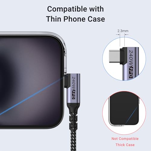 Right Angle Short USB 4 Cable Duo [1.5 FT] – 240 W Fast Charging & 40 Gbps Data Transfer with 8 K Video Support for i Phone 16, Mac Book & Galaxy S23 – Ideal for Compact Spaces and Enhanced Connectivity