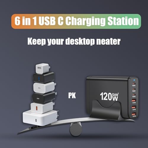 SITONG 120 W Ga N III 6-Port USB-C Fast Charging Hub – High-Efficiency Multi-Device Power Station with 3 USB-C & 3 USB-A Ports, 65 W PD for Mac Book Pro/Air and i Phone 15 Series – Ultimate Travel-Friendly Charging Solution for Galaxy S24/S23/S22 and More