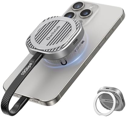 Qwiizlab Magnetic NVMe SSD Enclosure for i Phone 16/15 Pro Max – 10 Gbps USB Type-C Adapter with Kickstand, Supports PCIe M.2 M-Key up to 2 TB, Durable Aluminum Case with 100 W PD Charging Capability – Ultimate Storage Solution for Creatives and Professionals