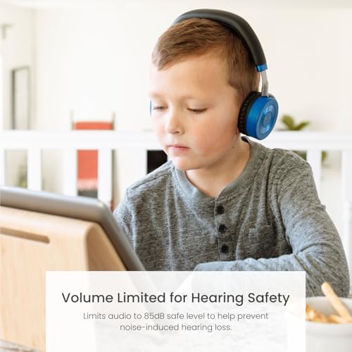 Safe & Stylish Bluetooth Headphones for Kids – Puro Sound Labs Junior Jam Plus with Volume Limiting Technology, 22-Hour Battery Life, and Comfortable On-Ear Fit, Perfect for Tablets and Smartphones in Trendy Blue Finish