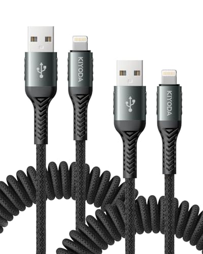 Coiled USB C to Lightning Charger 3 FT – 2 Pack, Braided Fast Charging Cord for i Phone & i Pad – Apple MFi Certified, Durable, Tangle-Free Design for On-the-Go Convenience and Enhanced Device Safety