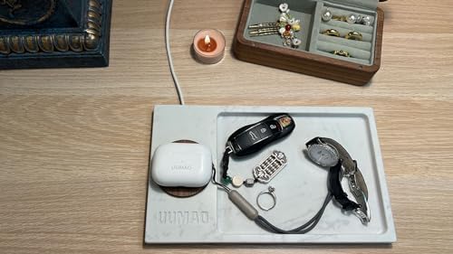 Sleek Marble Tray 15 W Magnetic Wireless Charger for i Phone 15/14/13/12 – Rapid PD Charging with Elegant Walnut Wood Accents for Ultimate Compatibility and Style