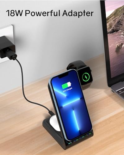 3-in-1 Wireless Charging Station for Apple Devices – Fast Charging Dock for i Phone 15/14/13/12 Pro Max, Apple Watch Series 8/7/SE/6/5/4/3/2, and Samsung Phones – Sleek Multi-Device Charger with Enhanced Safety Features and Compact Design
