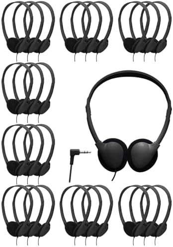 Classroom-Ready 25 Pack Wired Headphones – Lightweight On-Ear Earphones with Adjustable Headband for Students – Durable Audio Solution for Engaging Group Learning & Multimedia Experiences – Perfect for Educational Environments