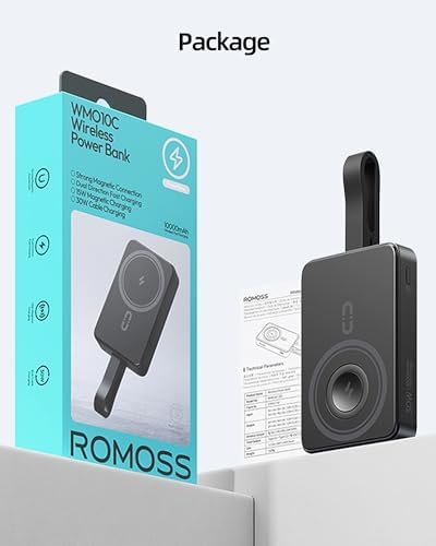 ROMOSS Magnetic Wireless Power Bank – 10,000 m Ah Portable Charger with PD 20 W Fast Charging for i Phone 12-16 Series – Compact, Lightweight, and Tangle-Free Mag Safe Battery Pack with USB-C Port – Ultimate On-the-Go Charging Solution