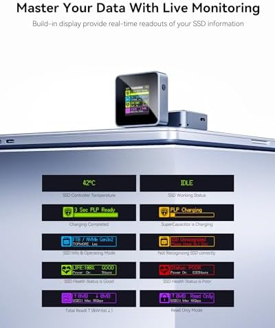 Ultra-Fast DOCKCASE 2230 M.2 NVMe SSD Enclosure with Power Loss Protection – Premium USB 3.2 Gen 2 Type-C Adapter for Enhanced Data Security and Speed, Compatible with NVMe PCIe SSDs, M-Key/B+M Key Support, Sleek Grey Design for Tech Enthusiasts and Gamers