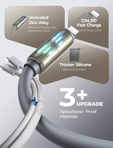 LISEN 240 W 4-in-1 USB C to Lightning Charging Cable – 10 FT Heavy-Duty Multi-Device Charger with LED Indicator for i Phone 16/15/14 Pro, Mac Book, i Pad, Samsung S25 & Nintendo Switch – Ultimate Flexibility and Fast Power Delivery