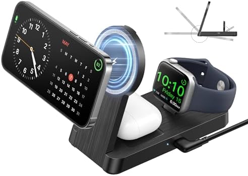 Magnetic 3-in-1 Wireless Charging Station for i Phone 12-16, Apple Watch & Air Pods – Portable Foldable Charger with Fast Charging, Space-Saving Design, and Smart Safety Features for Home, Office, and Travel – Perfect Gift for Tech Lovers