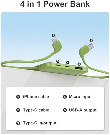 miisso 10000 m Ah Ultra-Slim Portable Power Bank with Integrated Charging Cables – Multi-Device USB-C Travel Charger for i Phone & Samsung – Compact, Lightweight Battery Pack Designed for Maximum Portability and Efficiency