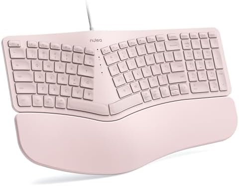 Nulea RT05 C Wired Ergonomic Split Keyboard with Cushioned Wrist Rest – Ultimate Comfort and Adjustable Tilt for Windows/Mac Users, Plug-and-Play USB Corded Design for Enhanced Typing Efficiency and Reduced Strain
