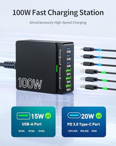 Revolutionize Your Charging Routine with the 100 W Ga N 6-Port USB C & A Power Station – Ultimate Fast Charging Hub for i Phone, i Pad, Samsung, and Android Devices – Compact Cube Design with Smart Power Management for Efficient Multi-Device Charging Solutions