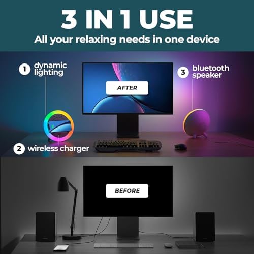 Innovative All-in-One Wireless Charging Station: Premium Bluetooth Speaker with RGB Ambient Lighting for i Phone and Multi-Device Compatibility – Transform Your Space with Stylish Functionality and High-Fidelity Sound – Perfect for Home Office, Bedside, or On-the-Go Convenience – Elevate Your Charging Experience with Seamless Bluetooth Connectivity and Adjustable Lighting to Set the Right Mood – Durable Design for Long-Lasting Use – A Must-Have Tech Accessory for Modern Living and Lifestyle Upgrade