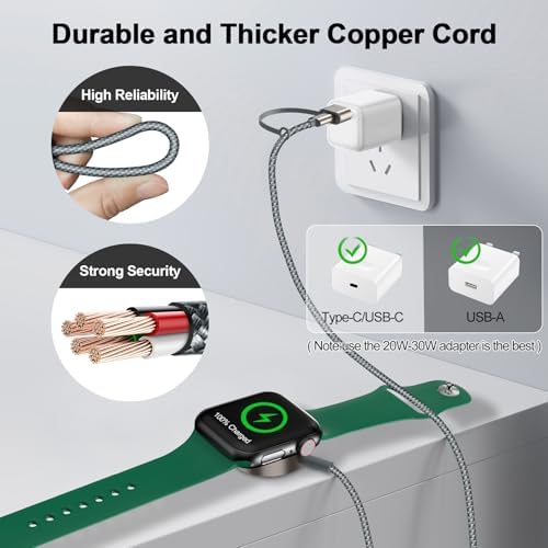 Magnetic Fast Charging Cable for Apple Watch – Portable 1.6 FT Wireless Charger Compatible with All i Watch Series Ultra/10/9/8/7/6/SE/SE2/5/4/3 – Quick Connection & Enhanced Durability for Effortless Charging