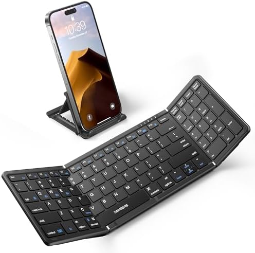 Samsers Wireless Foldable Bluetooth Keyboard with Numeric Keypad – Multi-Device Support for i OS, Android, Windows & Mac – Portable Travel-Friendly Design in Premium PU Leather, Effortless Typing Anywhere!