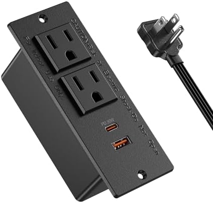 Recessed Power Strip with USB C PD Fast Charging – 30 W Flush Mount Desk Outlet for Space-Saving Convenience, 2 AC Outlets & 2 USB Ports, 6 ft Cord, Ultra Thin Flat Plug for Tidy Workspaces – Perfect for Home Offices and Multi-Device Charging Solutions