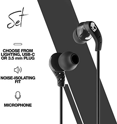 Skullcandy USB-C Wired Earbuds with Noise Isolation and Built-In Microphone – Custom Fit Ear Gel Sizes Included, True Black – Premium Sound Quality for Calls and Music, Sweat-Resistant Design for Active Lifestyles – Perfect for i Phone & Android Devices