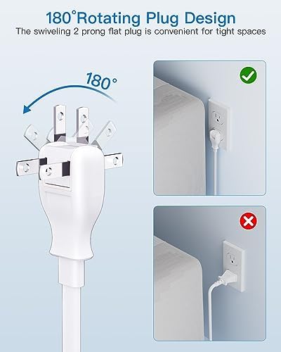 Revolutionize Your Charging Setup with the 10 FT Split Extension Cord – Featuring 4 AC Outlets, 2 USB-A & 3 USB-C Ports for Rapid 24 W Charging, Perfect Nightstand Solution for Shared Spaces in Bedrooms and Dorm Rooms – Compact Design for Maximum Flexibility and Enhanced Compatibility with All Devices