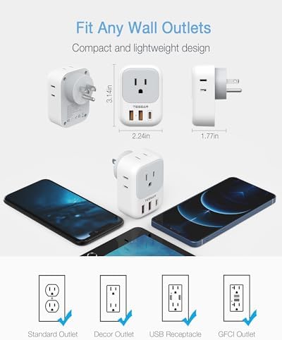 TESSAN Ultimate USB Charger Block – 3-Port Wall Plug Adapter with 4-Box Splitter for Effortless Multi-Device Charging at Home, Office, or Travel – Compact Design with Surge Protection and Enhanced Compatibility for Your Essential Electronics