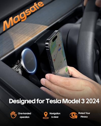 Mag-Safe Magnetic Phone Mount for Tesla Model Y & Model 3 – Effortless Door-Install Car Holder for i Phone 12/13/14/15/16 – Ultimate Driving Safety & Seamless Accessory Integration for Enhanced Navigation Experience