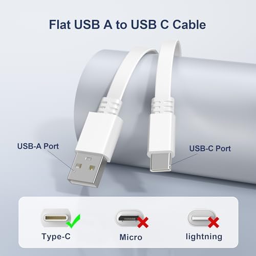 Itramax USB A to USB C Cable Flat White 16.5FT/2Pack,Long USBC Charging Power Cord Type C Security Camera Extension Cable for Blink Mini 2,Petcube Cam 360,TP-Link Tapo 2k C120,Eufy SoloCam C210/S340 – Enhanced Compatibility and Speed