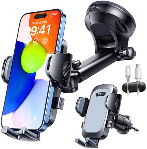 YRU 2025 Military-Grade 360° Rotatable Suction Car Phone Holder – Ultimate Dashboard & Windshield Mount for i Phone 16/15 Pro Max & Samsung – Unmatched 90+ LBS Capacity, Enhanced Compatibility & Easy Installation – Secure, Durable, and Versatile Universal Cradle for Safe Hands-Free Navigation