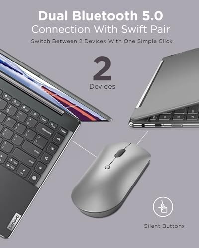 Lenovo Go Multi-Device Wireless Mouse – Versatile Dual Connectivity Bluetooth Optical Mouse with USB-C Rechargeable Battery, Adjustable DPI, Qi Charging, and Ambidextrous Design in Sleek Grey – Perfect for Multitaskers and Professionals