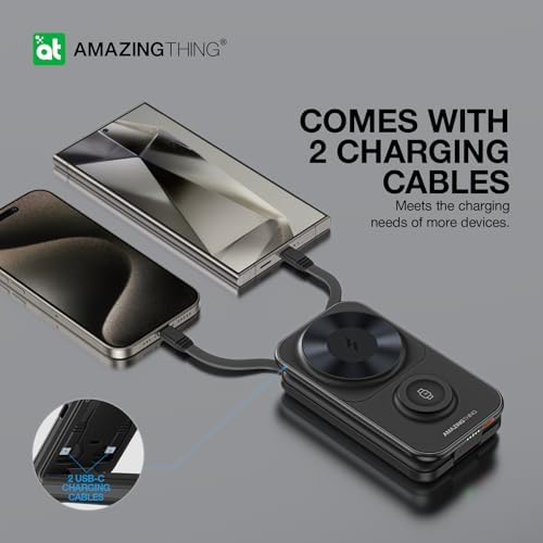 Revolutionary Foldable Magnetic Power Bank – 8000 m Ah Portable Charger with Dual Built-in USB-C Cables, Mag Safe Compatible for i Phone 12-16 Series, i Watch & Air Pods – Fast Charging Solution for Effortless Travel and Daily Use