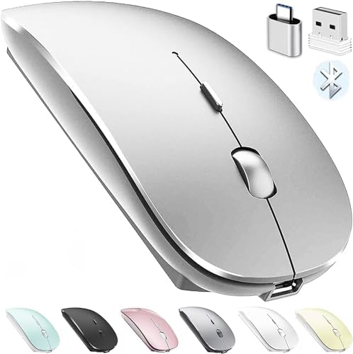 Sleek Bluetooth Wireless Mouse for Mac, Windows & i Pad – Ergonomic Design, High-Precision Navigation, Rechargeable & Dual-Mode Compatibility (Gray & Black) – Elevate Your Productivity with Clutter-Free Connectivity