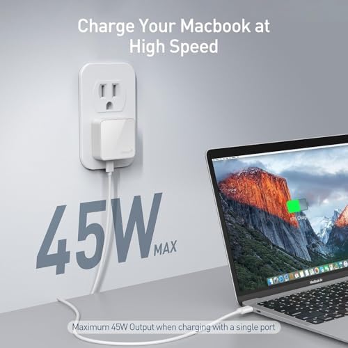 Nekmit 47 W Dual Port USB C Wall Charger – Compact Fast Charging Block for i Phone 15, Galaxy, Mac Book Air & More – PPS Technology for Optimal Device Compatibility and Speed – Sleek White Design for Home or Travel