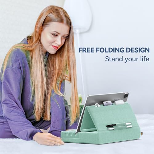 Revolutionize Your Tablet Experience with the KDD Foldable Pillow Holder – Ergonomic Lap & Bed Stand for i Pad Pro, Galaxy Tab, and E-Readers – Ultimate Comfort with Built-In Accessory Pocket & Stylus Mount – Lightweight, Durable Design for Effortless Portability and Posture Improvement