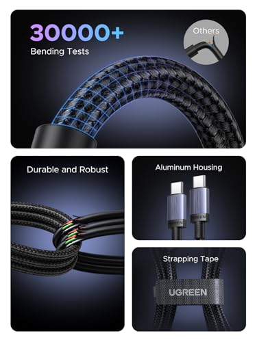 UGREEN 100 W USB-C Cable 2-Pack – High-Speed 6.6 FT Type C Charger for i Phone 16/15/14, Mac Book Pro/Air, Samsung Galaxy S25/S24/S23, i Pad Pro/Air, Google Pixel 9/8, Nintendo Switch, and Air Pods – Premium Braided Durability with 480 Mbps Data Transfer for Enhanced Device Compatibility