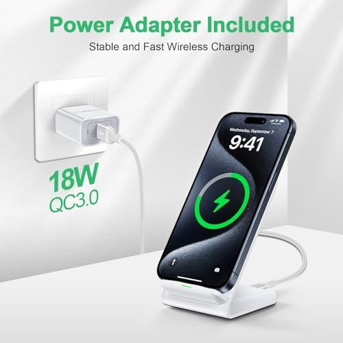 Revolutionize Your Charging Routine with the 15 W Fast Android Wireless Charger Stand – Ultimate Compatibility for Google Pixel 9 Pro/8/7/6/5 & Samsung Galaxy S24/S23 Ultra Plus/S23 FE, Complete with 18 W QC Adapter for Unmatched Speed and Safety Features – Effortless, Cord-Free Power-up Solution with Stylish Design for Home and Office