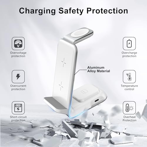 Ultimate Fast Wireless Charging Station for Samsung Devices – Sleek Qi Charger for Galaxy S23 Ultra, Z Flip, Fold 5/4/3, i Phone & More – Efficient Charging for Galaxy Watch 6/5 Pro and Buds – Safe, Tangle-Free Power Solution in White