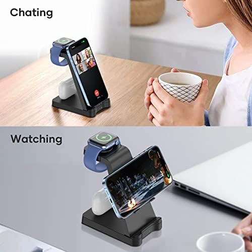 Ultimate 3-in-1 Wireless Charging Station for Apple Devices – Rapid Charger for i Phone 15/14/13/12/11, Apple Watch Series 1-9/Ultra, and Air Pods – Space-Saving Multi-Device Dock Featuring Advanced Safety Technology and Modern Aesthetic Design