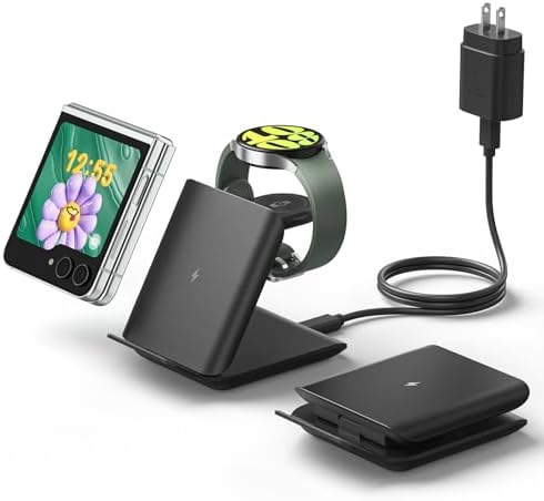 Geyo 2-in-1 Foldable Wireless Charger for Samsung Galaxy Z Flip Series & Galaxy Devices – Travel-Friendly Fast Charging Stand for Galaxy Z Flip 6/5/4/3, S24 Ultra/S23/S22/Note 20, Galaxy Watch 7/Ultra/6/6 Classic – Stylish Green Finish with Enhanced Compatibility and Safety Features