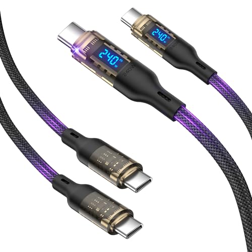 Ultra-Fast 240 W USB C to USB C Charging Cable with Real-Time LED Display – Optimal Rapid Charging for Mac Book Pro, i Phone 16/15, Galaxy S23+/Ultra – 4 ft Durable Design for Effortless Data Transfer and Monitoring
