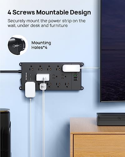 Maximize Your Power Potential with the TROND Heavy-Duty Surge Protector Power Strip: 13 Wide-Spaced Outlets, 32 W Quick Charge USB-C, 4000 Joules Protection, 5 ft Flat Plug Extension Cord, Wall Mountable Design for Seamless Integration in Home and Office Spaces – ETL Listed for Ultimate Safety and Reliability