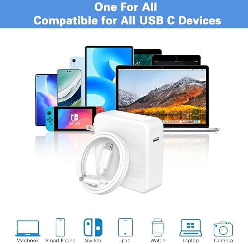 Ultra-Fast 100 W USB-C Charger for Mac Book Pro & Air – Compact Power Adapter with Enhanced Charging Efficiency for 13-16 Inch Models | Compatible with All USB-C Devices | Safety Certified with Smart Chip Protection – Perfect for On-the-Go Power Needs