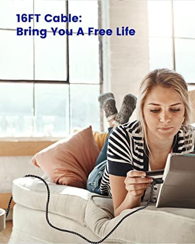 16 Ft Extra Long i Phone Charger Cable – 2-Pack MFi Certified Fast Charging USB-C to Lightning Cords with Durable Nylon Braided Design for i Phone 14/14 Pro/14 Pro Max/13/12, i Pad & Air Pods – Unmatched Flexibility & Reliability in Red