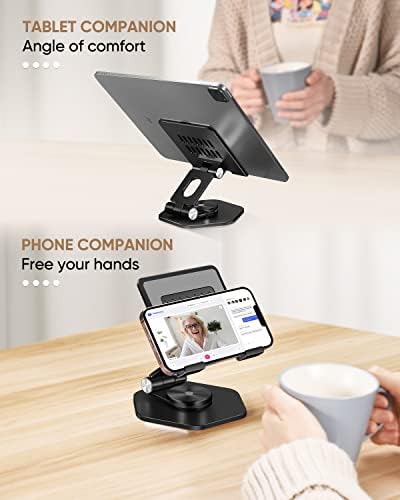 Premium 360° Swivel Tablet Stand for Desk – Adjustable Aluminum i Pad Holder with Rotating Base, Foldable Design for i Pad Pro (12.9/11/10.5/9.7) & All Tablets – Ultimate Comfort & Versatility in Grey Color