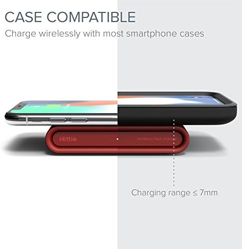 Sleek Ruby i Ottie i ON Qi-Certified Fast Wireless Charging Pad – 7.5 W for i Phone XS Max & 10 W for Samsung Galaxy S10 E, S9 – Compact Charger with USB-C Cable & AC Adapter – Effortless Power Solution for Modern Devices