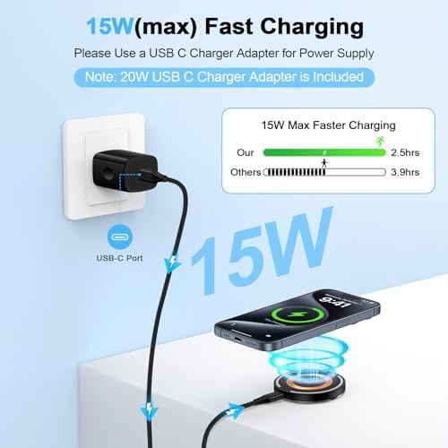 Revolutionary Magnetic Wireless Charging Pad – 15 W Fast Charger for i Phone 12-15, Samsung Galaxy S20-S24, and Google Pixel 6-8 Pro – Includes 20 W USB-C Power Adapter – Ultimate Efficiency and Compatibility for Modern Devices – Sleek & Portable Design for Effortless Charging – Say Goodbye to Cords with Secure Magnetic Connection – Enhanced Safety Features for Overheat & Overcharge Protection – Elevate Your Charging Experience with Cutting-Edge Technology and Unmatched Versatility