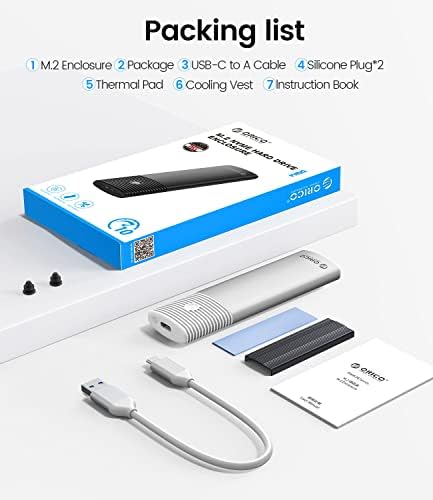 ORICO Tool-Free M.2 NVMe SATA SSD Enclosure Adapter – High-Speed USB-C 3.2 Gen 2 External Drive for 2230/2242/2260/2280 M.2 SSDs – Durable Aluminum Case with UASP & TRIM Support for Optimal Performance – Portable Data Storage Solution
