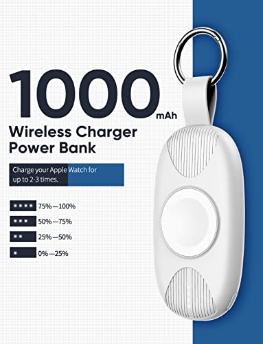 Magnetic Keychain Wireless Power Bank for Apple Watch – 1000 m Ah Portable Charger with 4 LED Indicators, Universal Compatibility for All Apple Watch Series, Effortless Charging Solution for Active Lifestyles