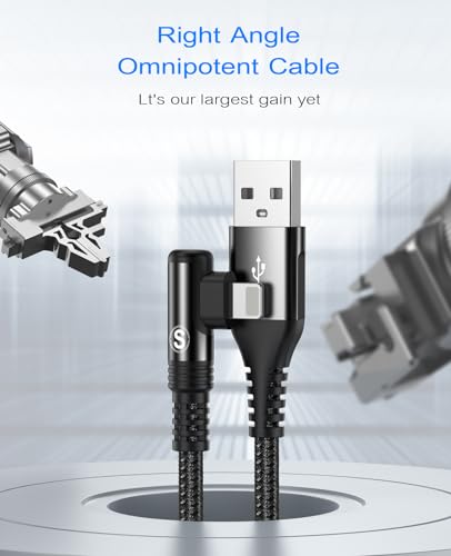 10 FT Right Angle i Phone Charger Cable 2-Pack – MFi Certified Lightning Fast Charging for i Phone 14/13/12/11 Pro Max & More – Durable Nylon Braided Design for Optimal Performance and Tangle-Free Convenience – Perfect for Gaming and Streaming