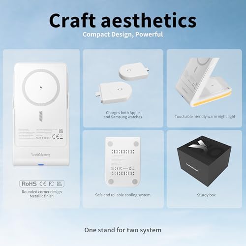 3-in-1 Magnetic Wireless Charging Station for i Phone & Samsung – Portable 5000 m Ah Power Bank, Multi-Device Charger for Apple Watch, Galaxy Watch & Air Pods – Fast Charging with Safety Features – Ideal for Home & Travel