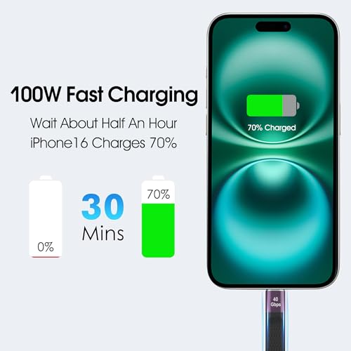 Ultra-Fast 8.5-Inch USB C Cable – Thunderbolt 4 Type-C C to C with 40 Gbps Data Transfer & 240 W PD Fast Charging – 8 K@60 Hz Video Output Compatible with i Phone 16 Pro Max, Mac Books & External SSDs – Perfect for Travel & Efficient Workspaces